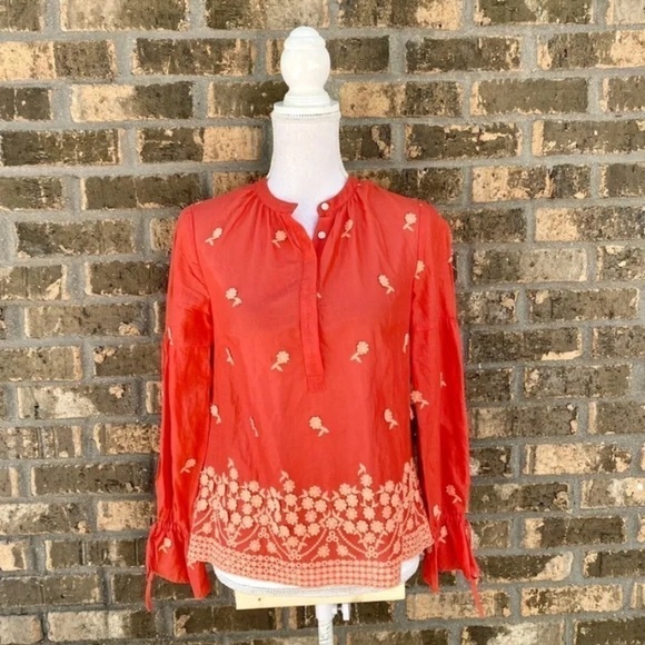J. Crew 100% Cotton Shirt Size 2XS XXS Relaxed Fit Floral Embroidery. - Picture 1 of 4